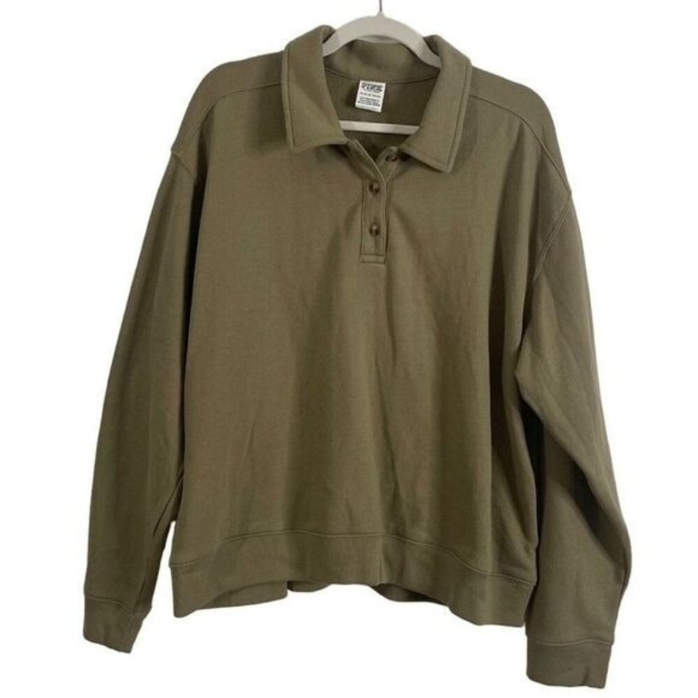 PINK Victoria's Secret Polo Sweatshirt Women XL Olive Green Excellent Collared